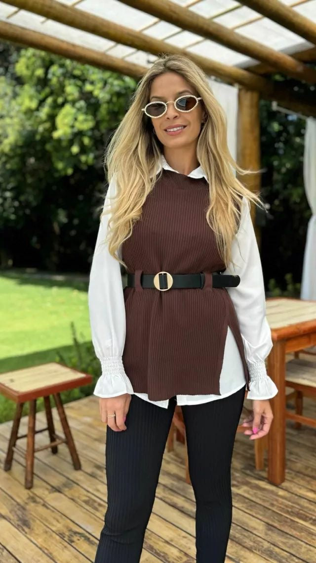 SET ANALIA: Suéter + Camisa + Cinturón